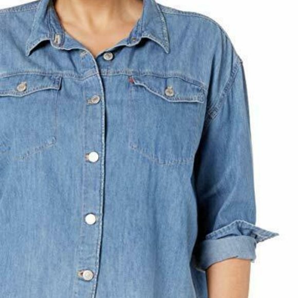 NWT Levis Denim Raw Hem Button Down Jean Shirt Top - Picture 4 of 9